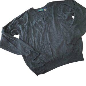 Vintage Byford 100% Merino Wool Gray V Neck Cardigan Sweater Size L England Made